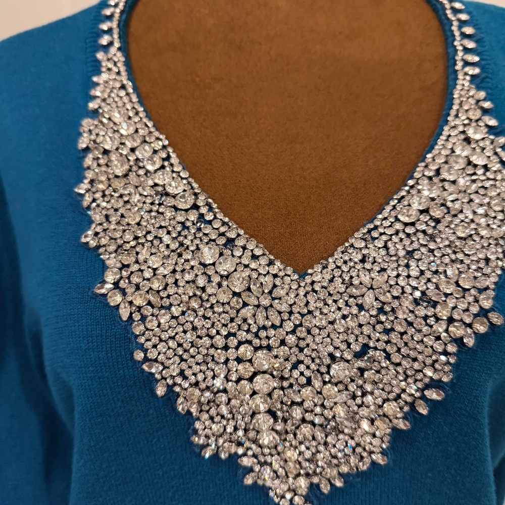 Blue and Rhinestone Sweater - M - Boston Proper - Picture 3 of 6